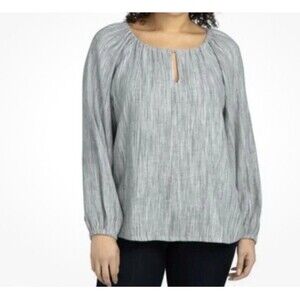 Boston Traders Womens Blouse-Viscose & Linen Blend Size XL Gray Long Sleeve NWT